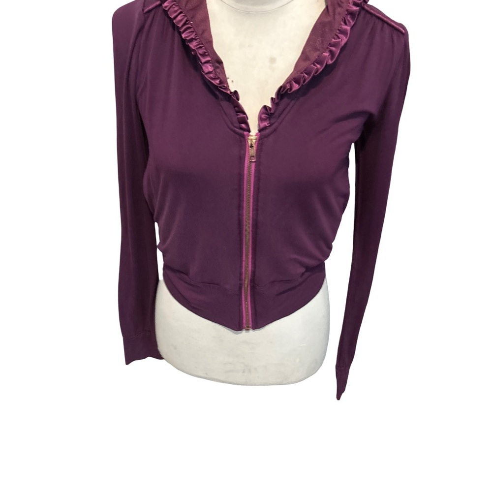 RARE VINTAGE Beach Bunny Ruffle Satin PURPLE Zip Up Hoodie Jacket Womens Size S